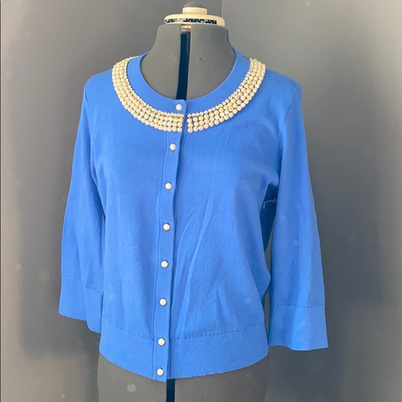 kate spade Sweaters - -SALE- NEW Kate Spade Tula Pearl Blue Cardigan L